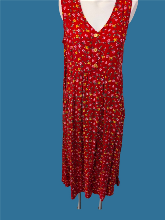 Vintage Dresses & Skirts - Vintage Dress By Dressing Clio Red Cottagecore Style  Sleeveless Maxi Dress Sz M